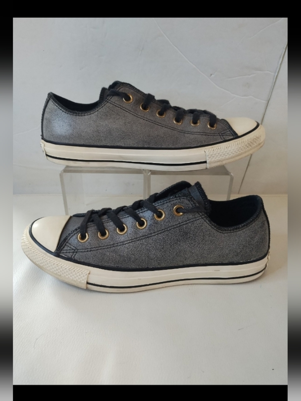 M8/W10 Converse Unisex Chuck Taylor All Star Gray Leather Brass Eyes 149484C
